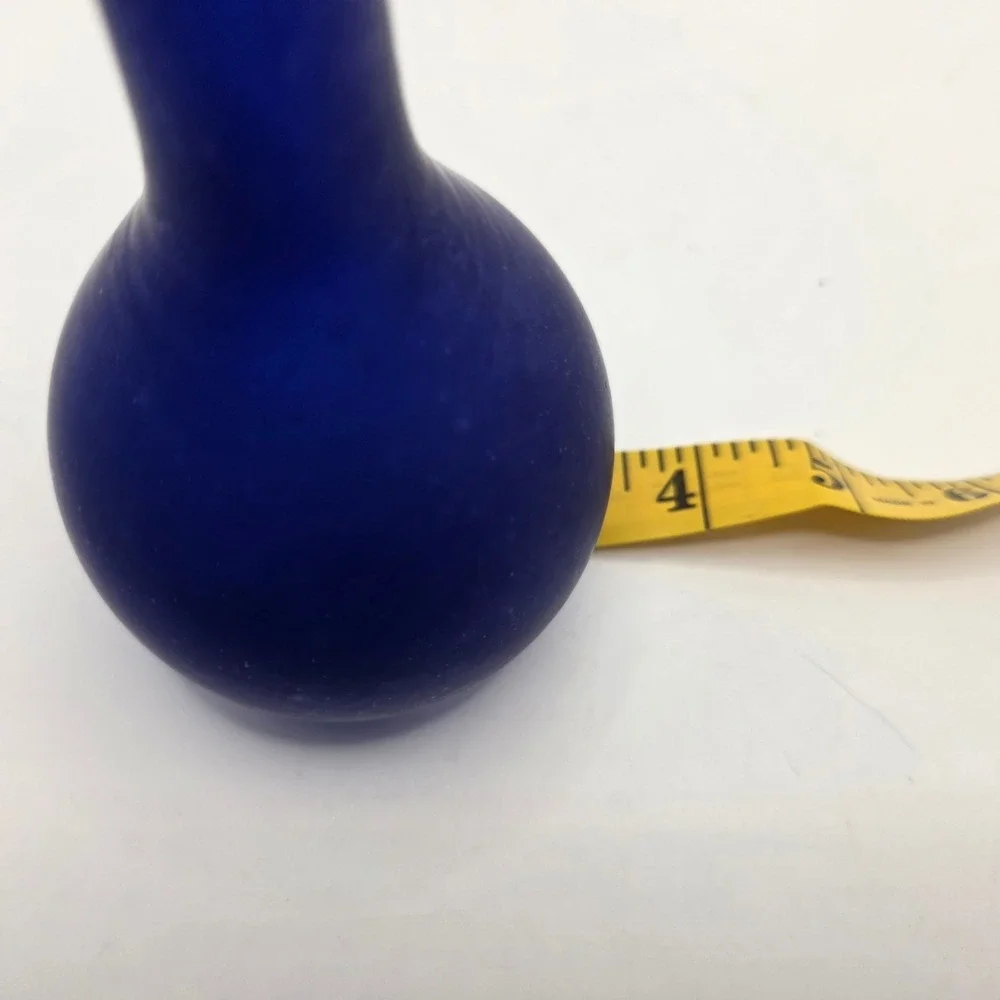 Cobre Inc Cobalt Blue Frosted Recycled Glass Bud Vase Made in Mexico 10 Inch
